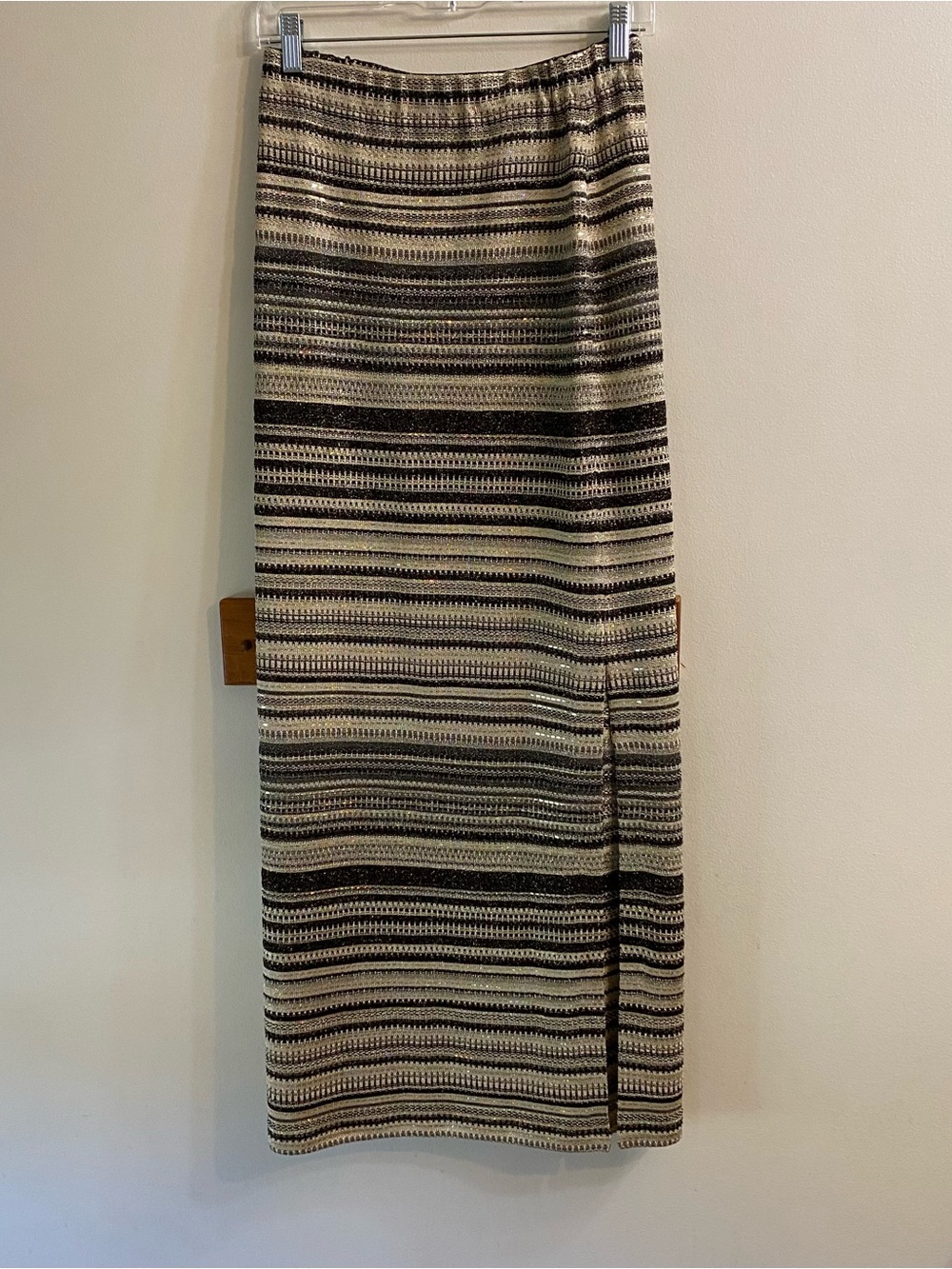 St John Evening by Marie Gray Brown & Gold Striped Knit Holiday Maxi Skirt Sz 2